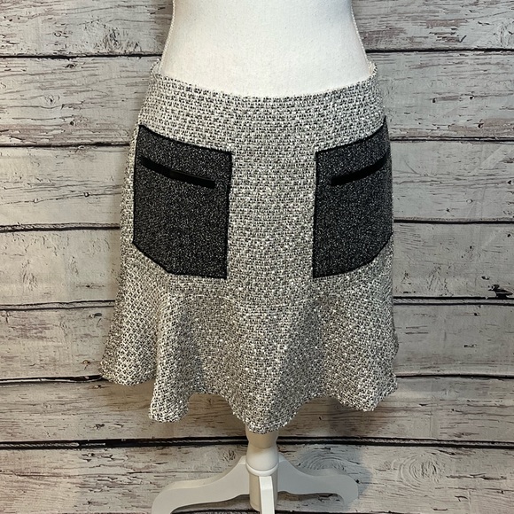 ANN TAYLOR Black & Cream Tweed Skirt-8 - Picture 1 of 2